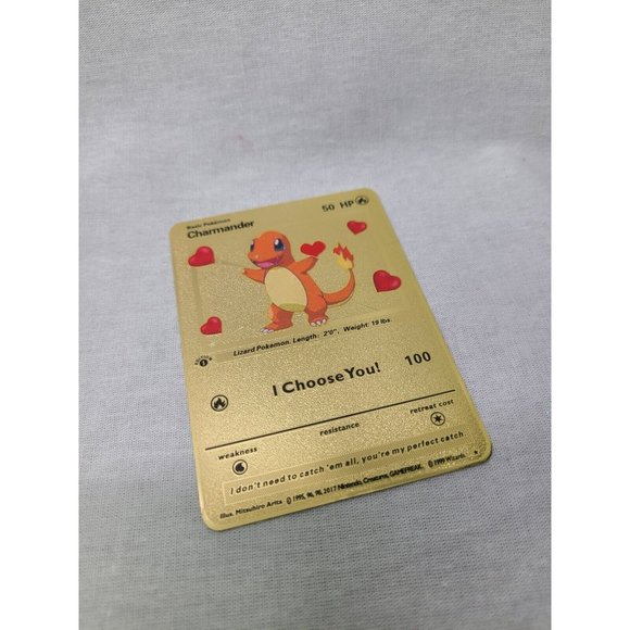 Charmander I Choose You Love Heart Valentine Gold Metal Card- Brand new - Picture 2 of 4